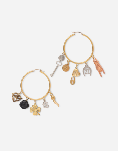 DOLCE & GABBANA GOOD LUCK EARRINGS IN 18KT YELLOW, WHITE AND RED GOLD WITH LUCKY CHARMS