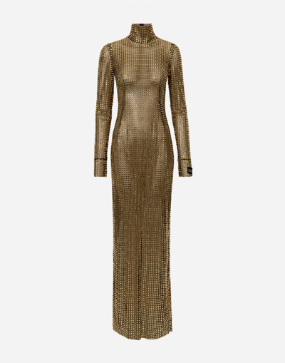 DOLCE & GABBANA LONG DRESS WITH ALL-OVER RHINESTONE EMBELLISHMENT ON TULLE