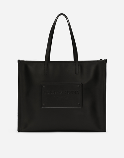 DOLCE & GABBANA CALFSKIN SHOPPER WITH RAISED LOGO
