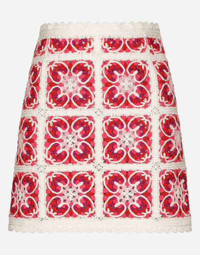 DOLCE & GABBANA BRICK-STITCHED CROCHET SKIRT WITH MAJOLICA PRINT