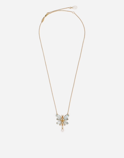 DOLCE & GABBANA SPRING NECKLACE IN YELLOW 18KT GOLD WITH AQUAMARINE BUTTERFLY
