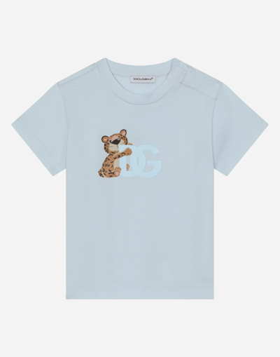 DOLCE & GABBANA JERSEY T-SHIRT WITH DG LOGO BABY LEOPARD PRINT