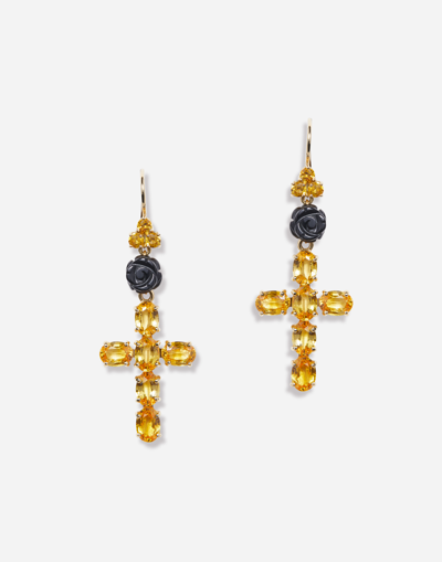DOLCE & GABBANA FAMILY YELLOW GOLD EARRINGS WITH YELLOW SAPPHIRES