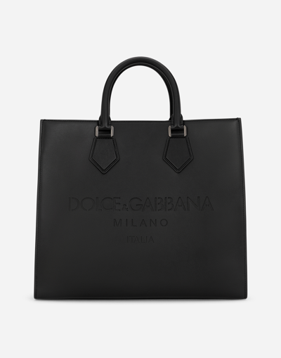 DOLCE & GABBANA CALFSKIN EDGE SHOPPER WITH LOGO