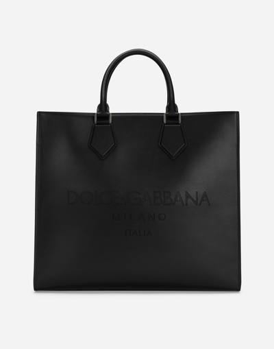 DOLCE & GABBANA LARGE CALFSKIN SHOPPER WITH LOGO