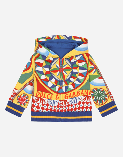 DOLCE & GABBANA ZIP-UP JERSEY HOODIE WITH CARRETTO PRINT
