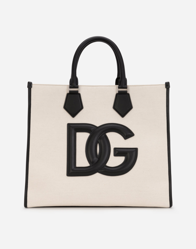 DOLCE & GABBANA CANVAS SHOPPER WITH CALFSKIN NAPPA DETAILS