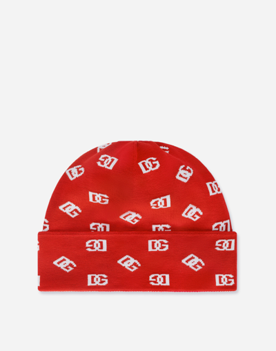 DOLCE & GABBANA JACQUARD KNIT HAT WITH DG MONOGRAM