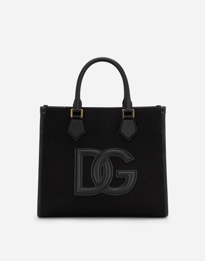 DOLCE & GABBANA CANVAS SHOPPER WITH CALFSKIN NAPPA DETAILS