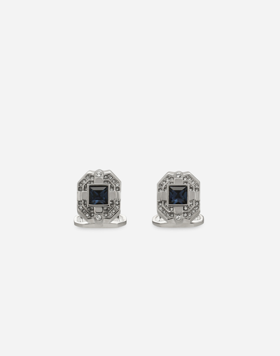 DOLCE & GABBANA SILVER CUFFLINKS WITH CRYSTAL RHINESTONES