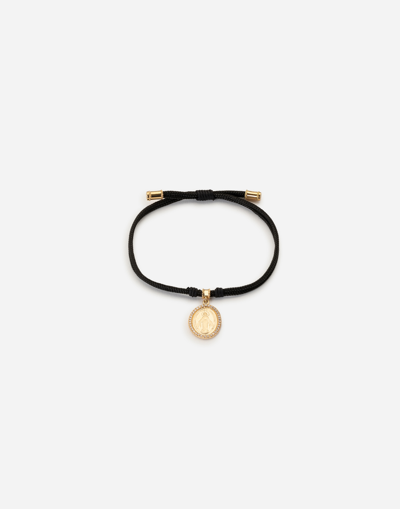 DOLCE & GABBANA FABRIC DEVOTION BRACELET WITH YELLOW AND WHITE GOLD PENDANT CHARM WITH DIAMONDS