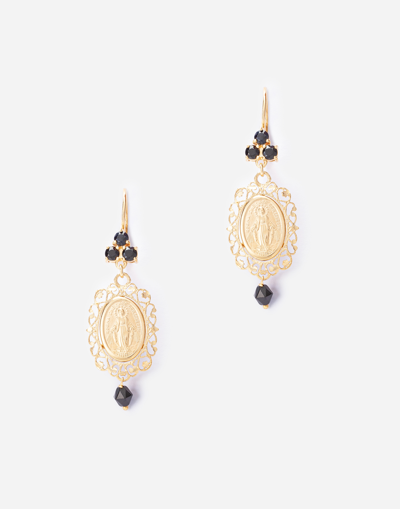 DOLCE & GABBANA SICILY YELLOW GOLD EARRINGS WITH MEDAL PENDANT