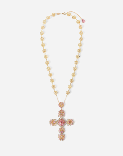 DOLCE & GABBANA PIZZO NECKLACE IN YELLOW 18KT GOLD WITH PINK TOURMALINES