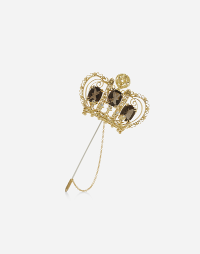 DOLCE & GABBANA CROWN BROOCH WITH QUARTZES AND DIAMONDS