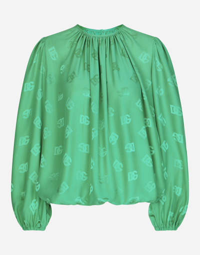 DOLCE & GABBANA SILK BLOUSE WITH ALL-OVER DG LOGO