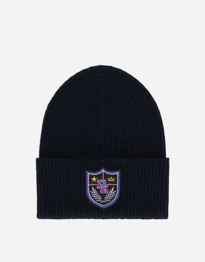 DOLCE & GABBANA KNIT HAT WITH CREST PATCH
