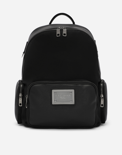 DOLCE & GABBANA GRAINY CALFSKIN AND NYLON BACKPACK