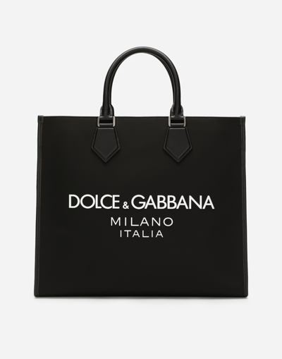 DOLCE & GABBANA LARGE NYLON SHOPPER WITH RUBBERIZED LOGO