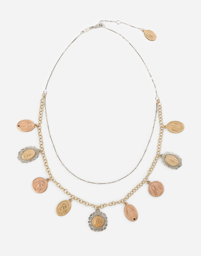 DOLCE & GABBANA SICILY NECKLACE IN YELLOW, RED AND WHITE 18KT GOLD WITH MEDALS