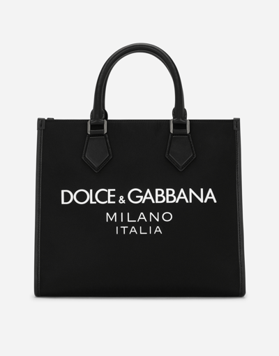 DOLCE & GABBANA SMALL NYLON SHOPPER WITH RUBBERIZED LOGO