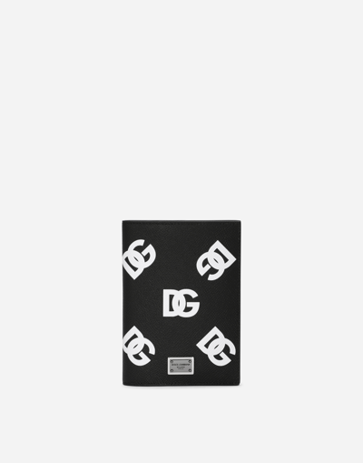 DOLCE & GABBANA CALFSKIN PASSPORT CASE WITH ALL-OVER DG PRINT