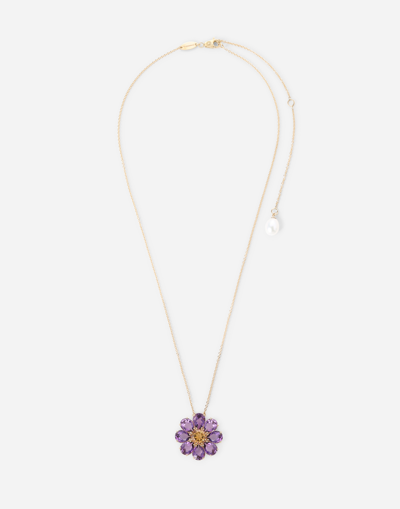DOLCE & GABBANA SPRING NECKLACE IN YELLOW 18KT GOLD WITH AMETHYST FLORAL MOTIF