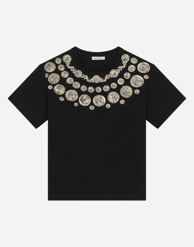 DOLCE & GABBANA SHORT-SLEEVED JERSEY T-SHIRT WITH COIN PRINT