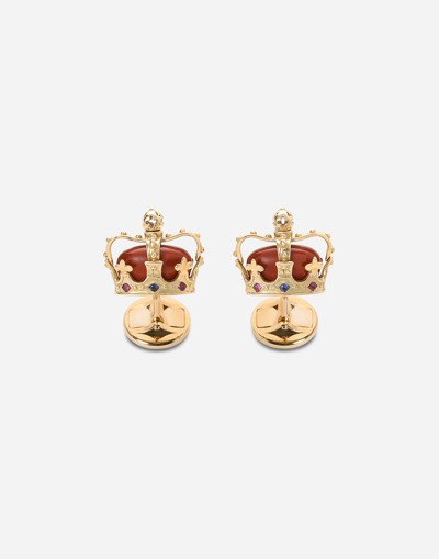 DOLCE & GABBANA CROWN YELLOW GOLD CROWN CUFFLINKS WITH RED JASPER
