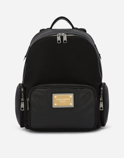 DOLCE & GABBANA NYLON AND GRAINY CALFSKIN BACKPACK