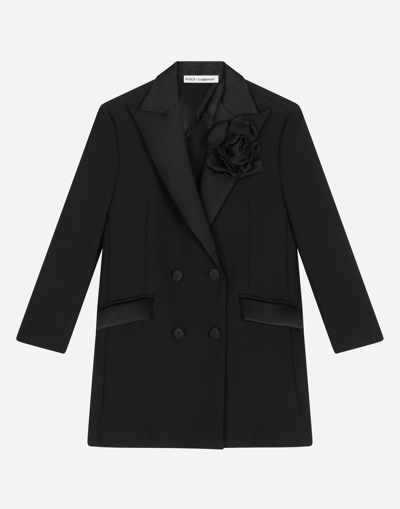 DOLCE & GABBANA DOUBLE-BREASTED SCUBA COAT WITH DUCHESSE INSERTS