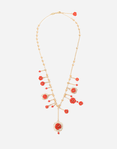 DOLCE & GABBANA CORAL NECKLACE IN YELLOW 18KT GOLD WITH CORAL ROSE