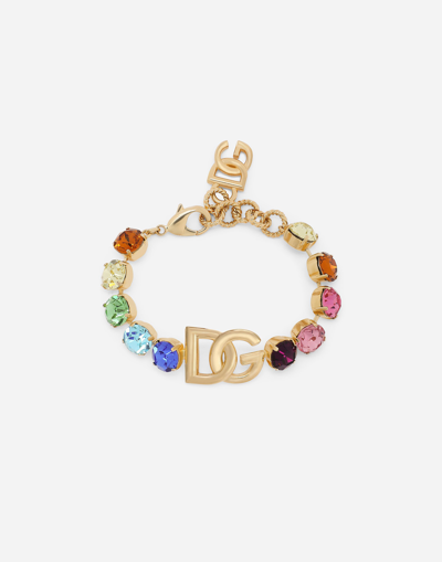DOLCE & GABBANA BRACELET WITH COLORFUL RHINESTONES AND DG LOGO