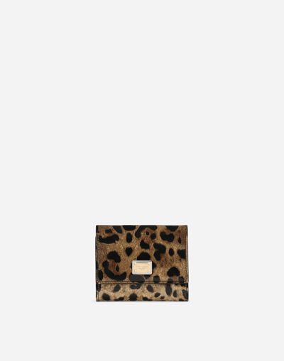 DOLCE & GABBANA POLISHED CALFSKIN WALLET WITH LEOPARD PRINT