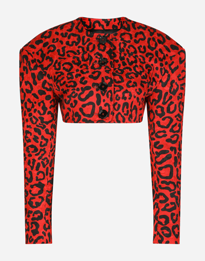 DOLCE & GABBANA CROPPED LEOPARD-PRINT BROCADE JACKET