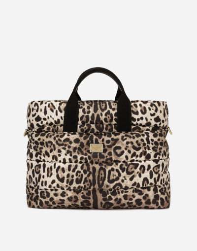 DOLCE & GABBANA NYLON MAMMA BAG WITH LEOPARD PRINT