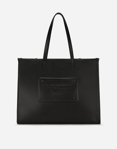 DOLCE & GABBANA CALFSKIN SHOPPER WITH RAISED LOGO