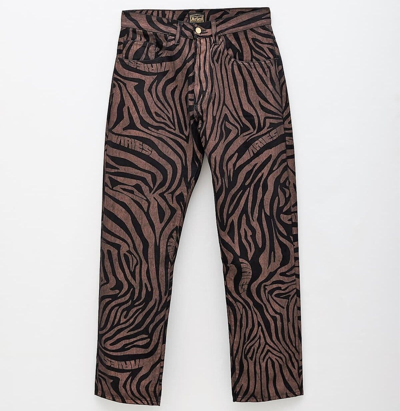 SLAM JAM ARIES X SLAM JAM TIGER PRINT BATTEN JEANS, BLACK/BROWN - W SIZES 28, 30, 32