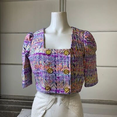 SMYTHE SMYTHE CROPPED DB JACKET WOMEN'S SIZE 6 VIOLET JACQUARD