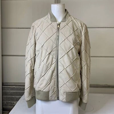 MACEOO MACEOO LEATHER QUILTED JACKET MEN'S SIZE L CREME