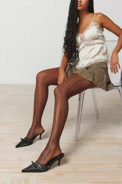 URBAN OUTFITTERS ALLY CLOVER POINTELLE TIGHTS IN BROWN, WOMEN'S AT URBAN OUTFITTERS