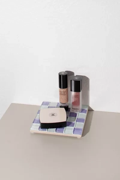 SUBTLE ART STUDIOS SQUARE CHECKERED GLASS TILE TRAY IN LAVENDER LATTER AT URBAN OUTFITTERS