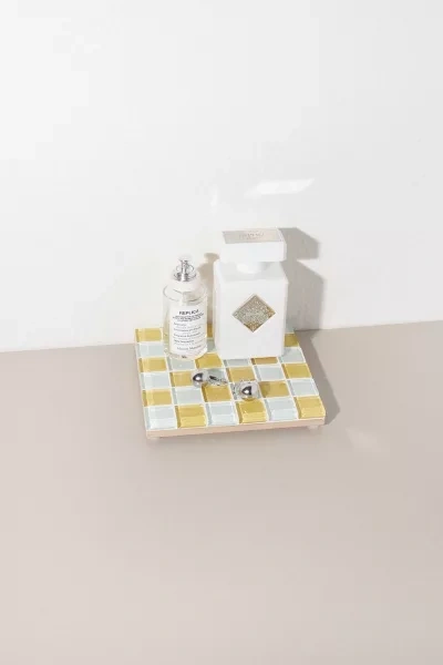 SUBTLE ART STUDIOS SQUARE CHECKERED GLASS TILE TRAY IN HONEY MILK CHOCOLATE AT URBAN OUTFITTERS