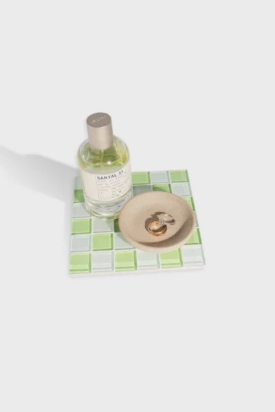 SUBTLE ART STUDIOS SQUARE CHECKERED GLASS TILE TRAY IN PISTACHIO MILK CHOCOLATE AT URBAN OUTFITTERS