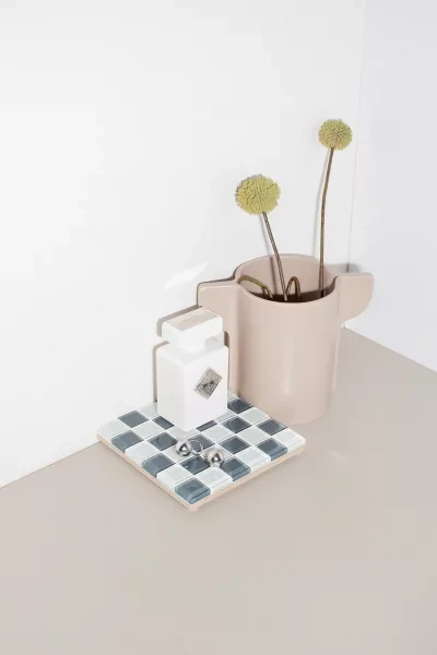 SUBTLE ART STUDIOS SQUARE CHECKERED GLASS TILE TRAY IN STONE WALL AT URBAN OUTFITTERS