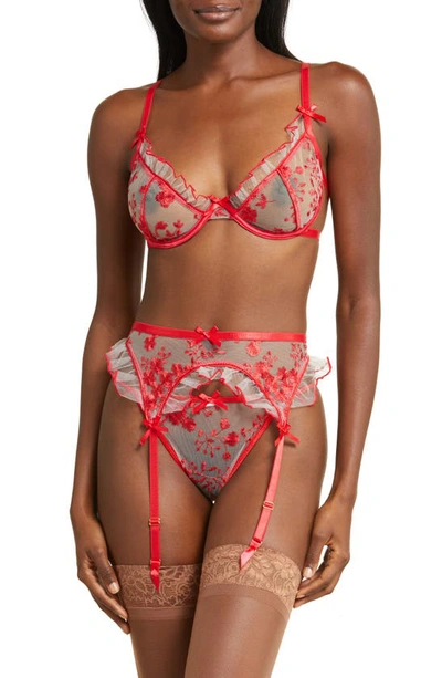 COQUETTE COQUETTE EMBROIDERED GARTER BELT & G-STRING SET