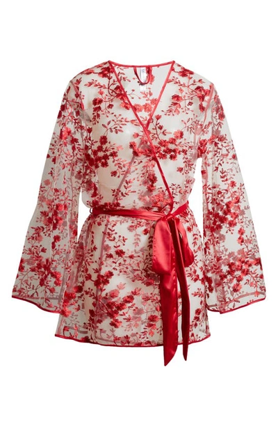 COQUETTE COQUETTE FLORAL EMBROIDERED SHEER MESH ROBE