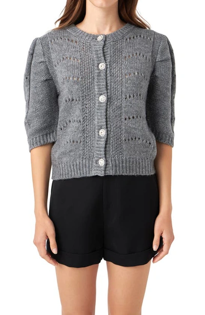 ENGLISH FACTORY ENGLISH FACTORY POINTELLE PUFF SLEEVE CARDIGAN
