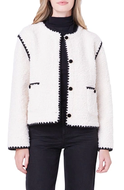 ENGLISH FACTORY ENGLISH FACTORY PREMIUM CONTRAST TRIM FAUX SHEARLING JACKET