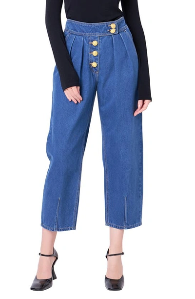 ENGLISH FACTORY ENGLISH FACTORY PREMIUM PLEATED CROP WIDE LEG DENIM TROUSERS