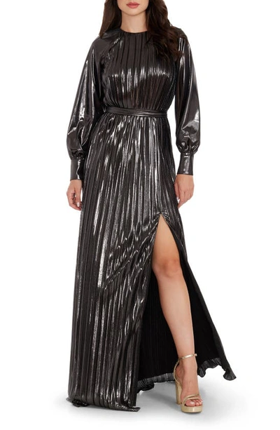 DRESS THE POPULATION DRESS THE POPULATION CALISTA METALLIC JACQUARD STRIPE LONG SLEEVE GOWN